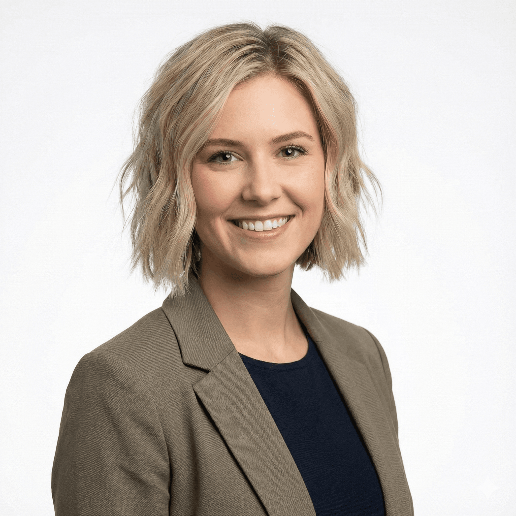 Fintech operations lead, white female with short blond hair